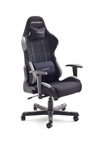 dx racer5 gaming stuhl schreibtischstuhl buerostuhl chefsessel mit armlehnen gaming chair gestell nylon schwarz 78 x 52 x 124 134 cm stoff schwarz grau